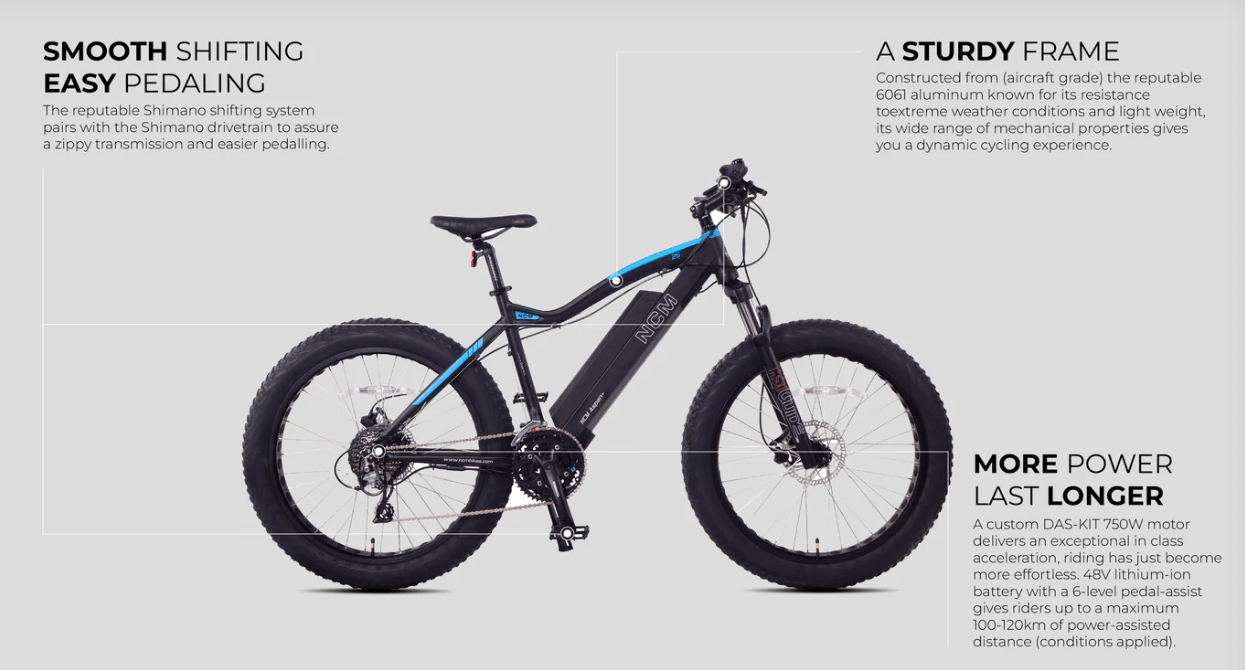 NCM Fat Tire Black / 26” (Recommended Height: 170-185cm / 5.6-6.1ft) NCM Aspen Plus