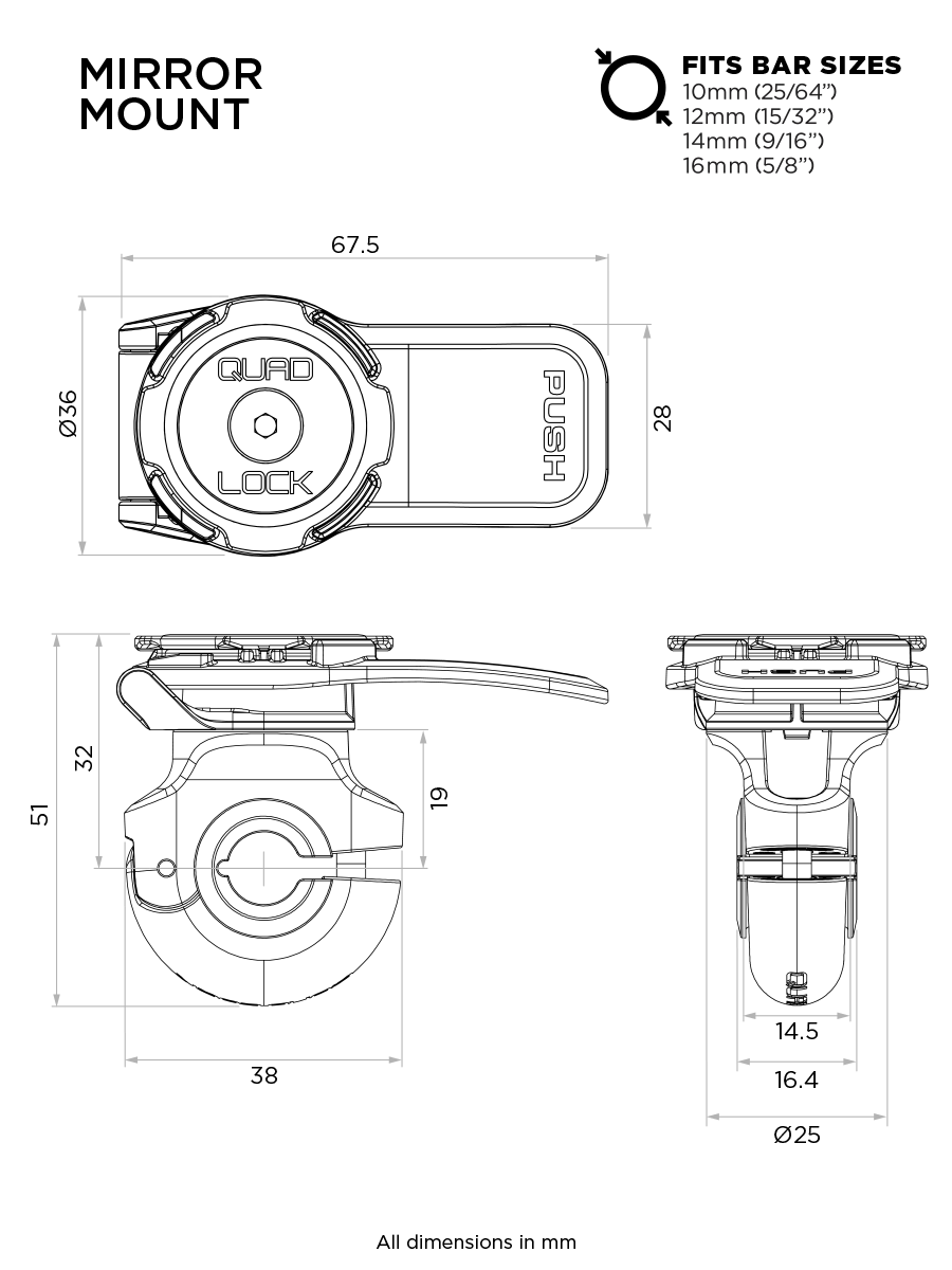 Quad Lock Accessory Scooter / Motorcycle Mirror Mount - Phone