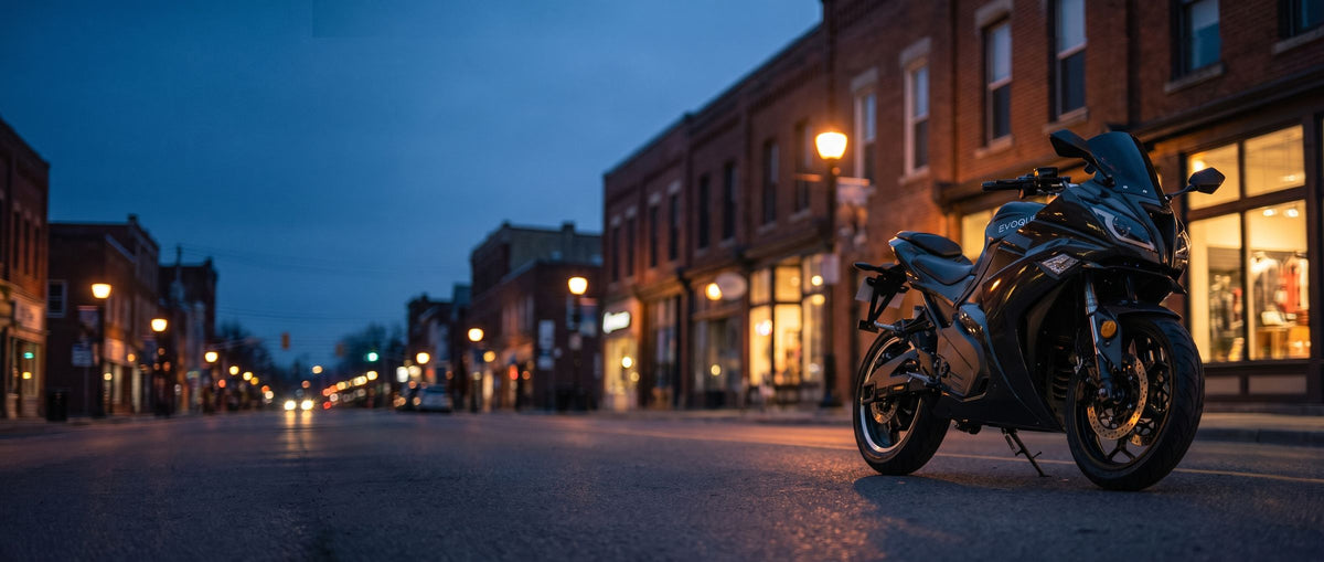Evoque Streetster R on a downtown street at dusk