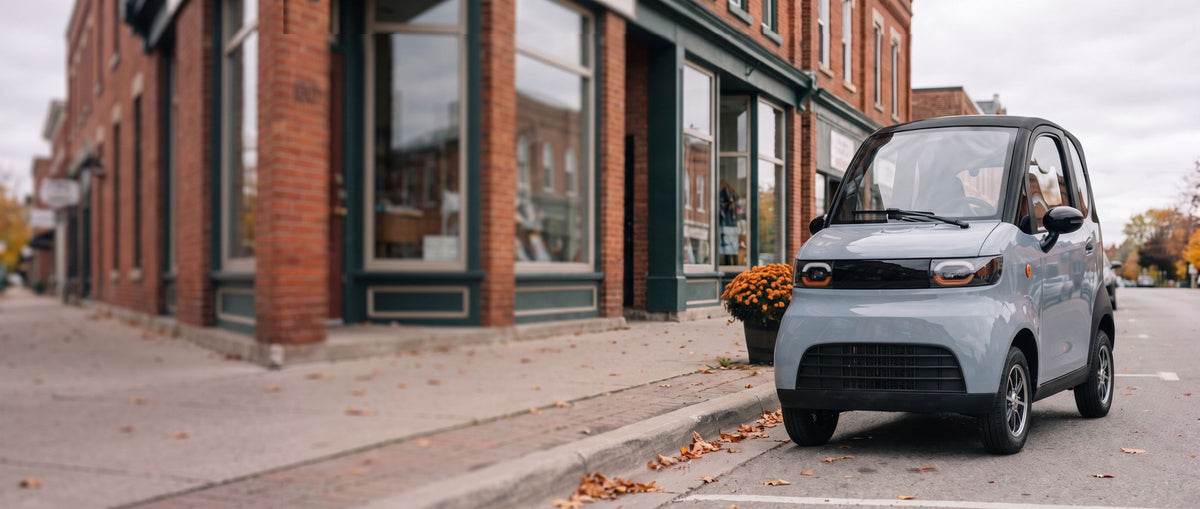 Evoque Enza parked on a small-town main street in the fall
